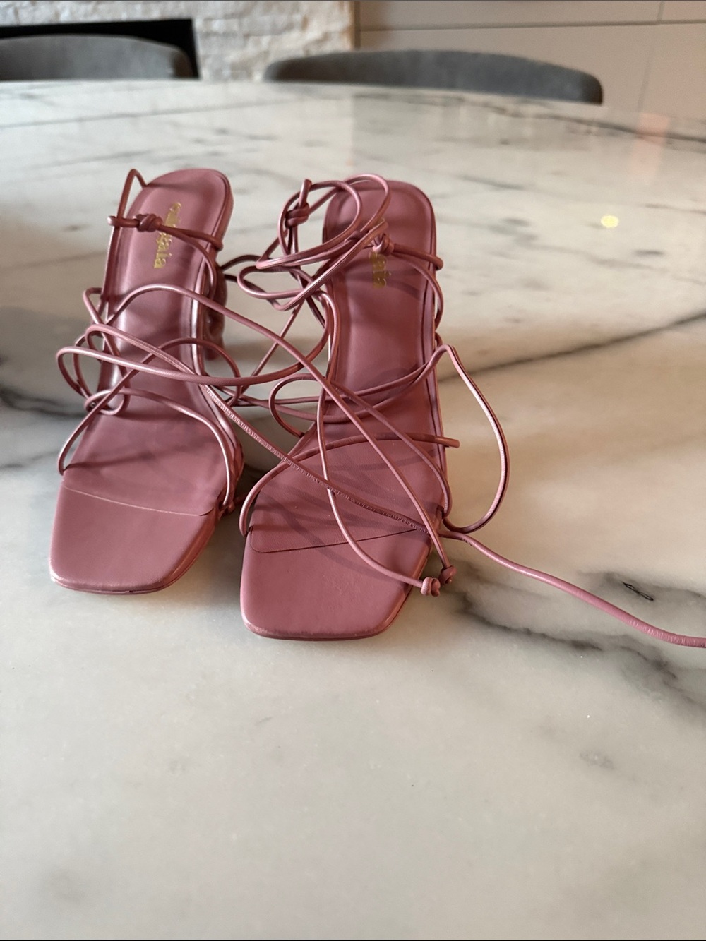 cult gaia Mauve Lace-Up Square-Toe Strappy Heels